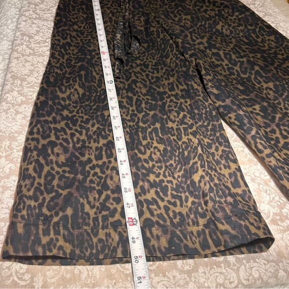 BR~new~Sleeveless Button Front Green Leopard Linen Cotton Wide Leg Jumpsuit sz 4 - Picture 12 of 14